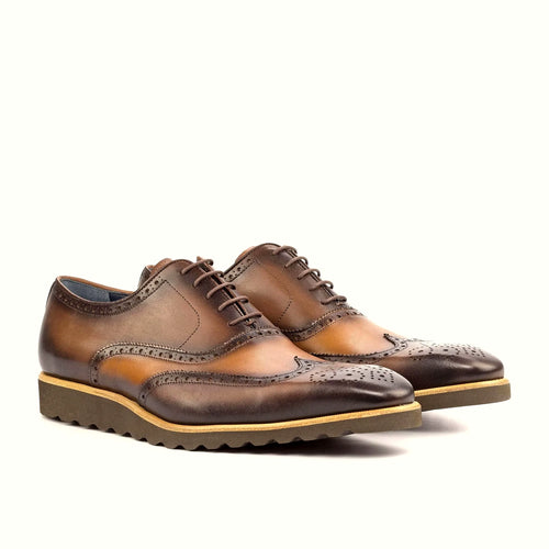 Cognac painted calf beside med brown