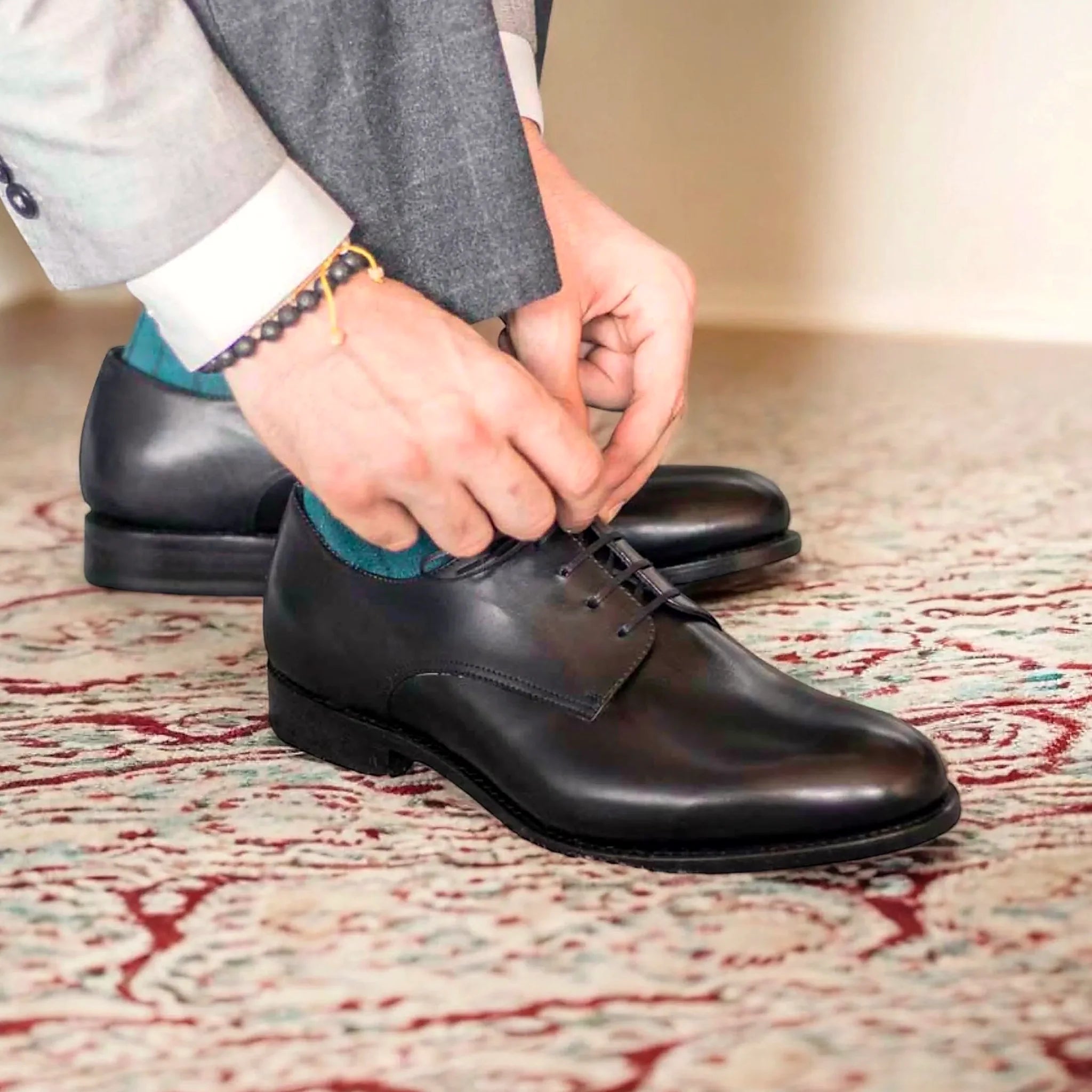Black luxe calf leather derby