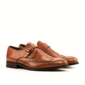 Cognac box calf single monk with buckle strap