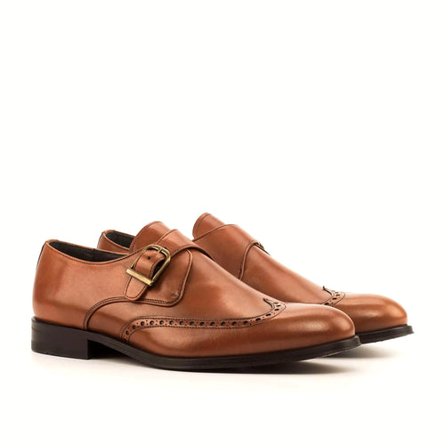 Cognac box calf single monk with buckle strap