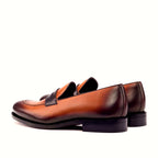 Cognac painted calf beside the dark brown
