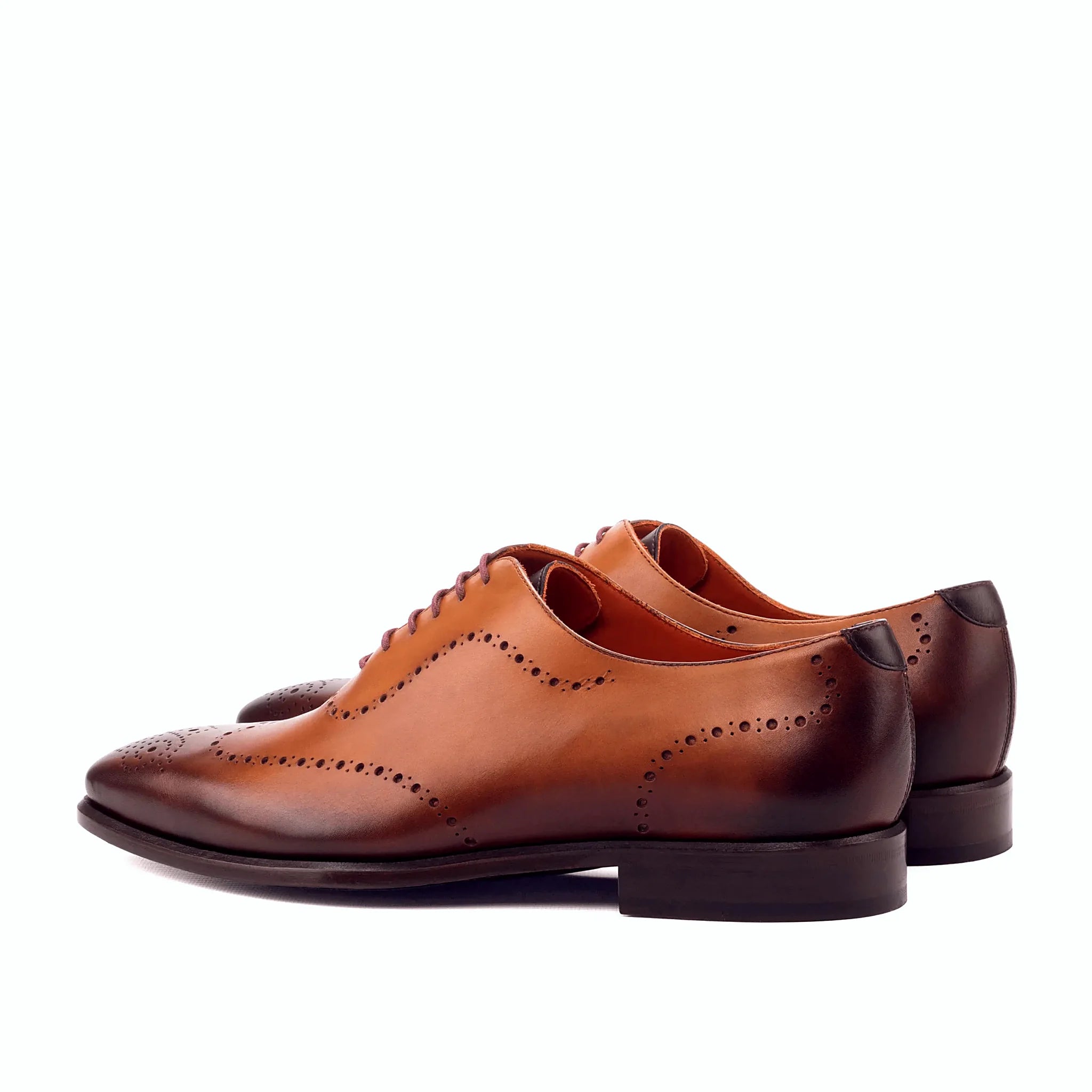 Cognac painted calf beside the dark brown