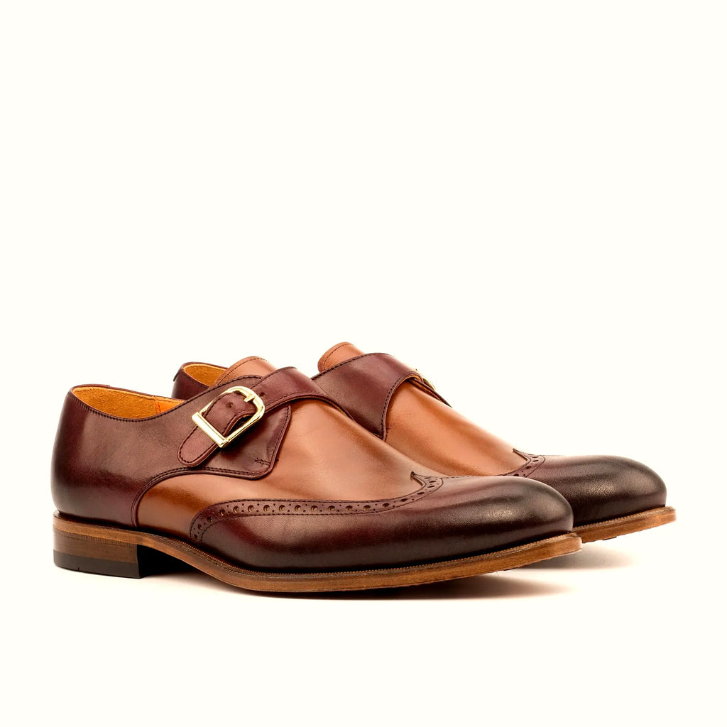 Med brown box calf single monk with buckle