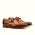 Med brown box calf single monk with buckle