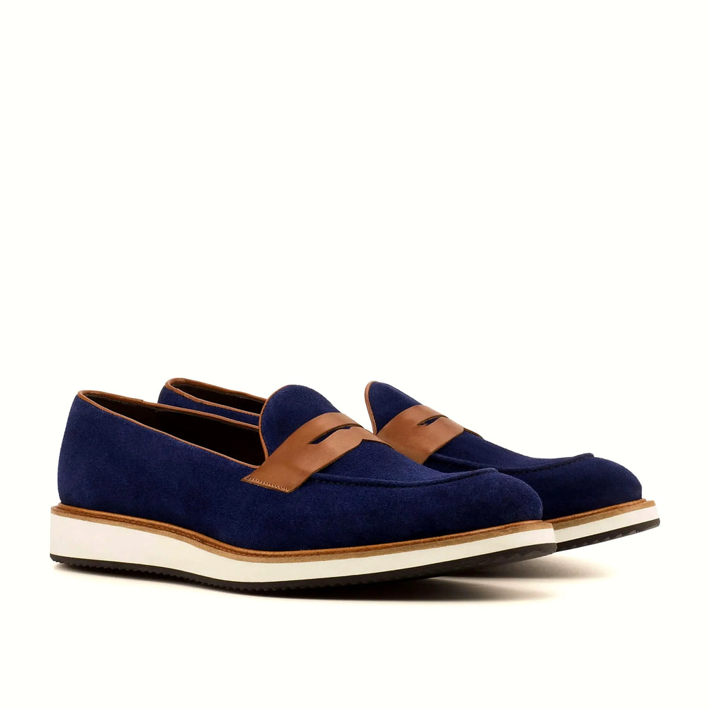 Med brown painted calf loafer with navy panel