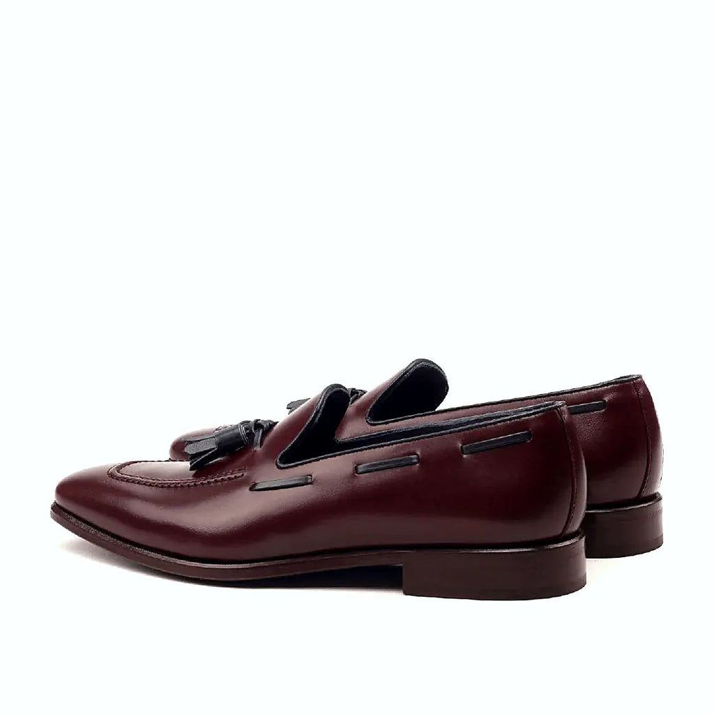 Navy box calf beside the burgundy