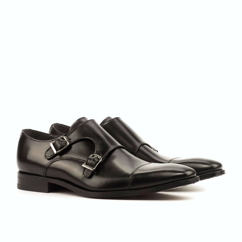 Black box calf upper with two monk straps