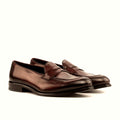Burgundy painted calf loafer with no fastening
