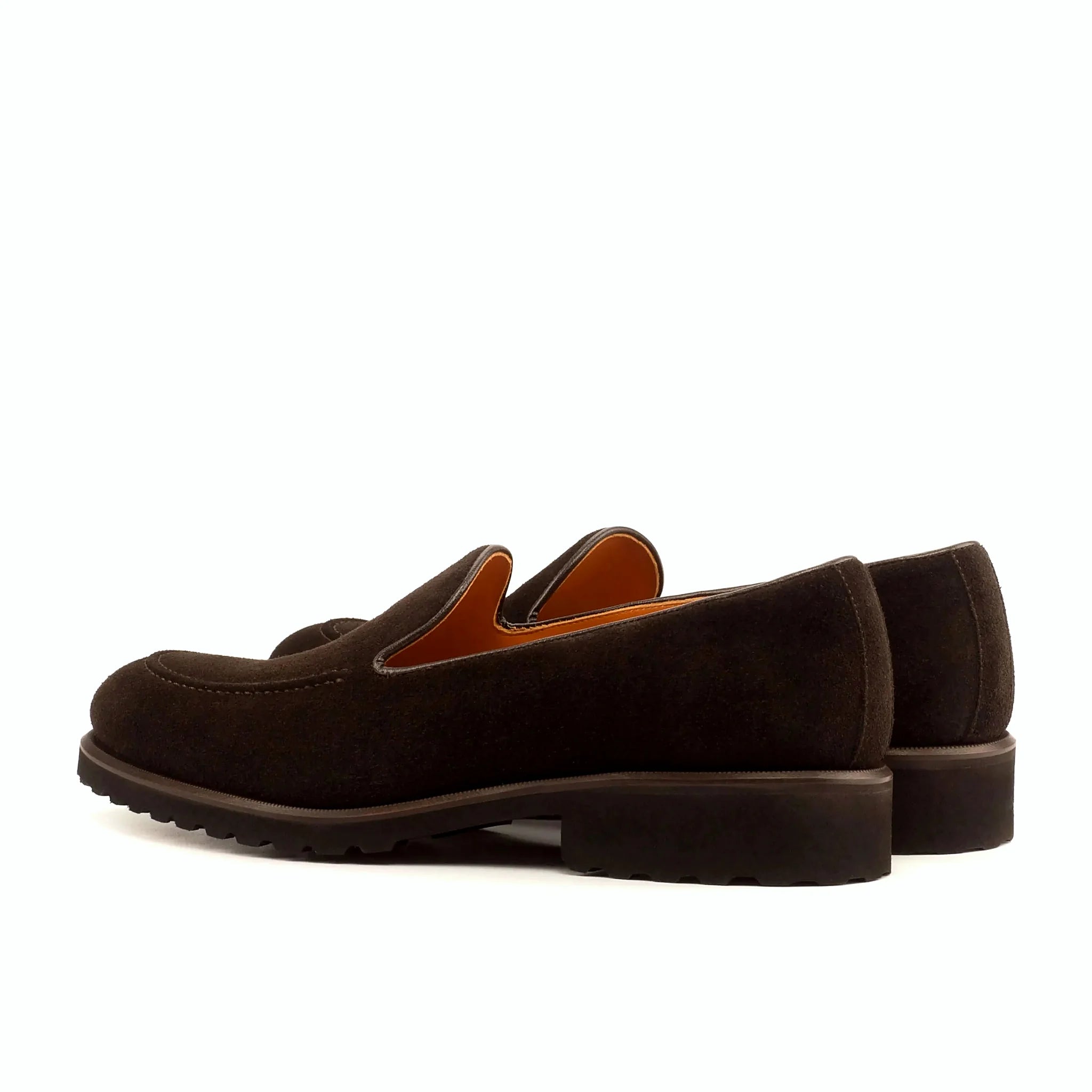 Dark brown suede beside the box calf