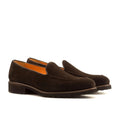 Dark brown box calf loafer with suede panel