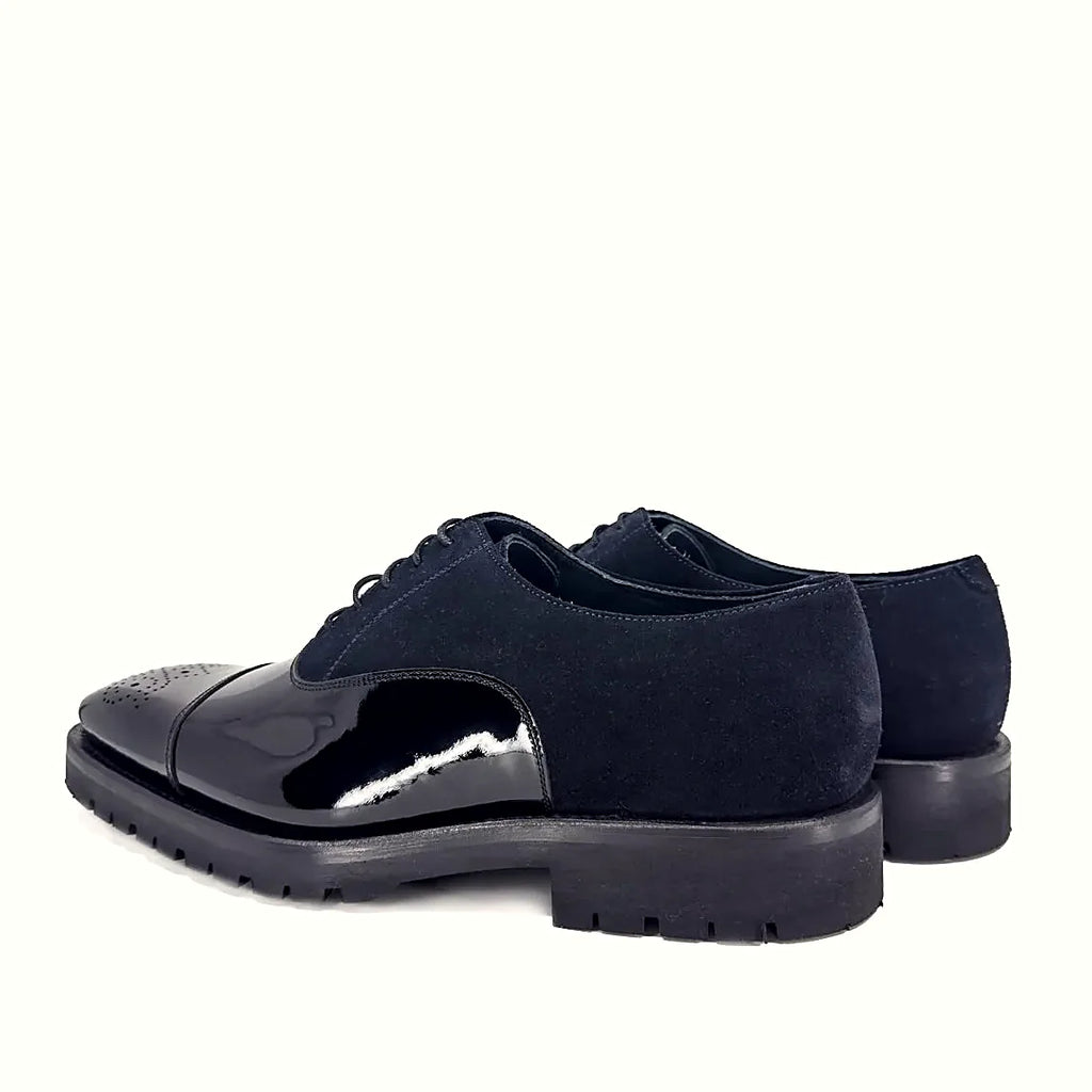 Black patent leather beside the suede