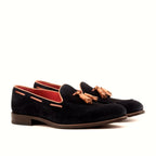 Navy suede loafer with med brown calf panel