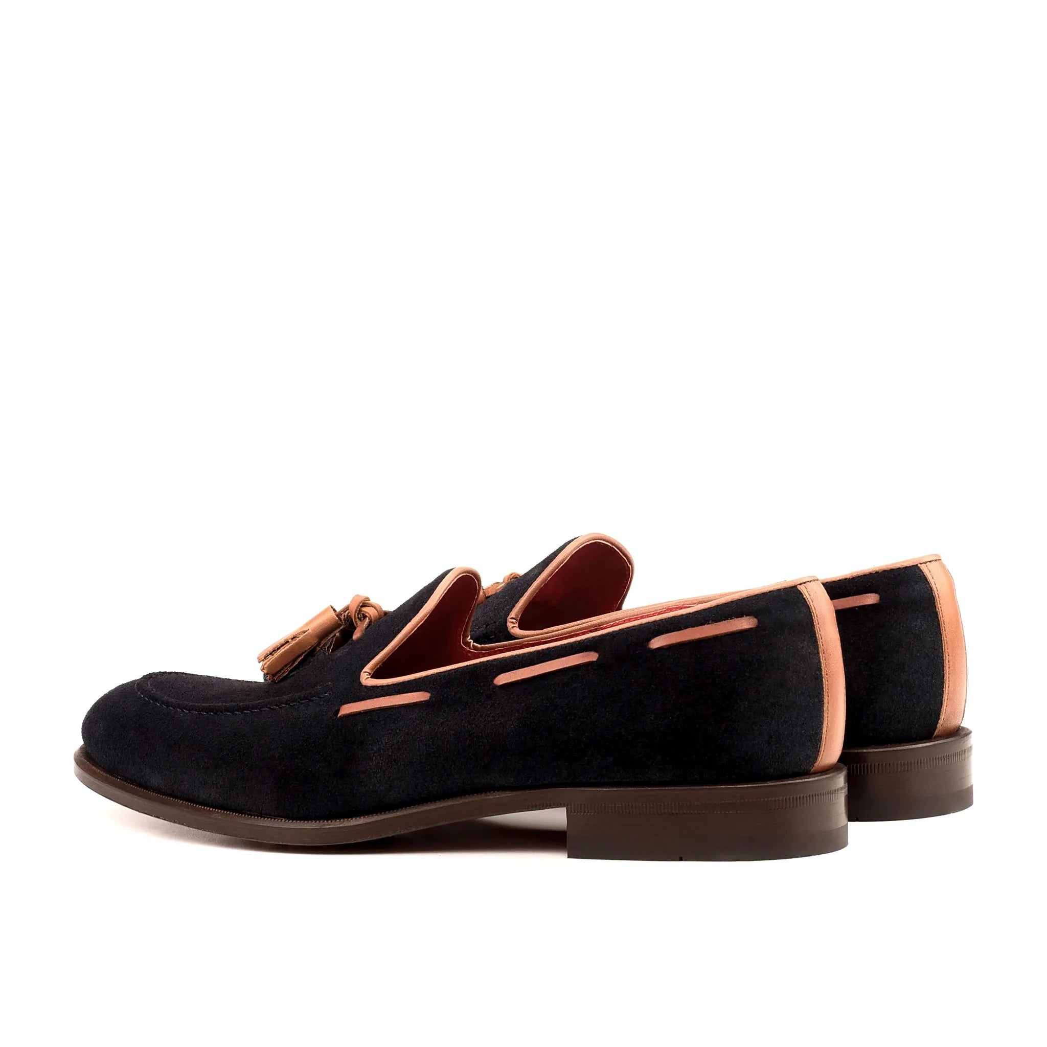 Med brown painted calf against the navy nap