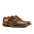 Dark brown box calf double monk with two straps