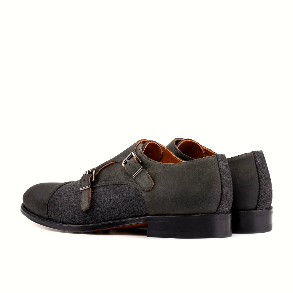 Grey waxed Italian suede beside the flannel