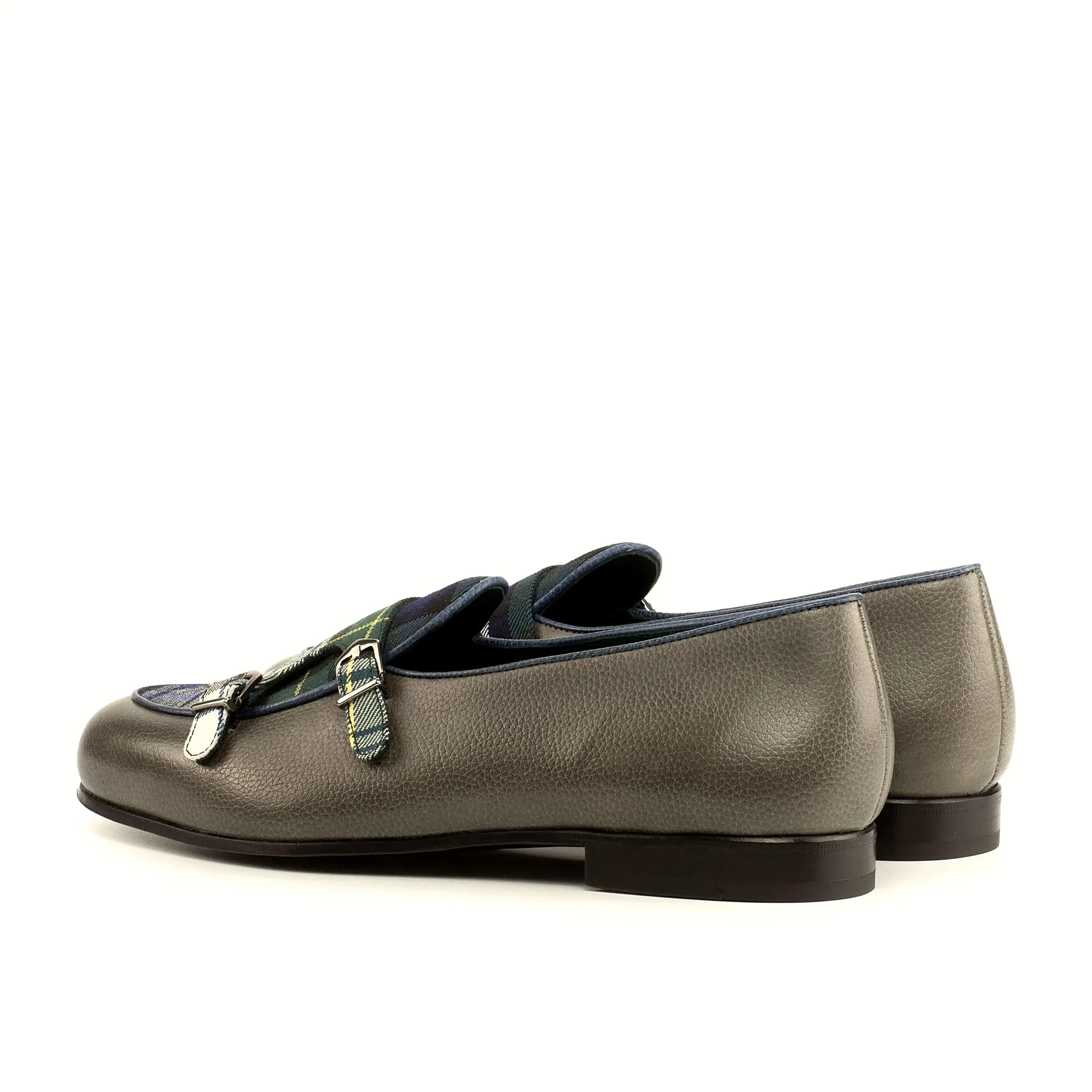 Contrasting double monk strap across the apron