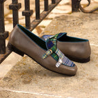 Navy painted full grain beside the tartan
