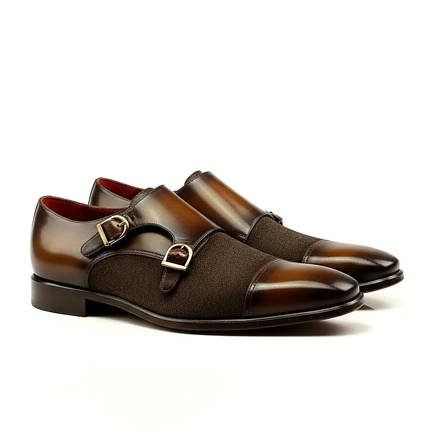 Brown flannel panel on the double monk