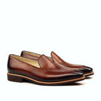 Dark brown painted calf on the loafer
