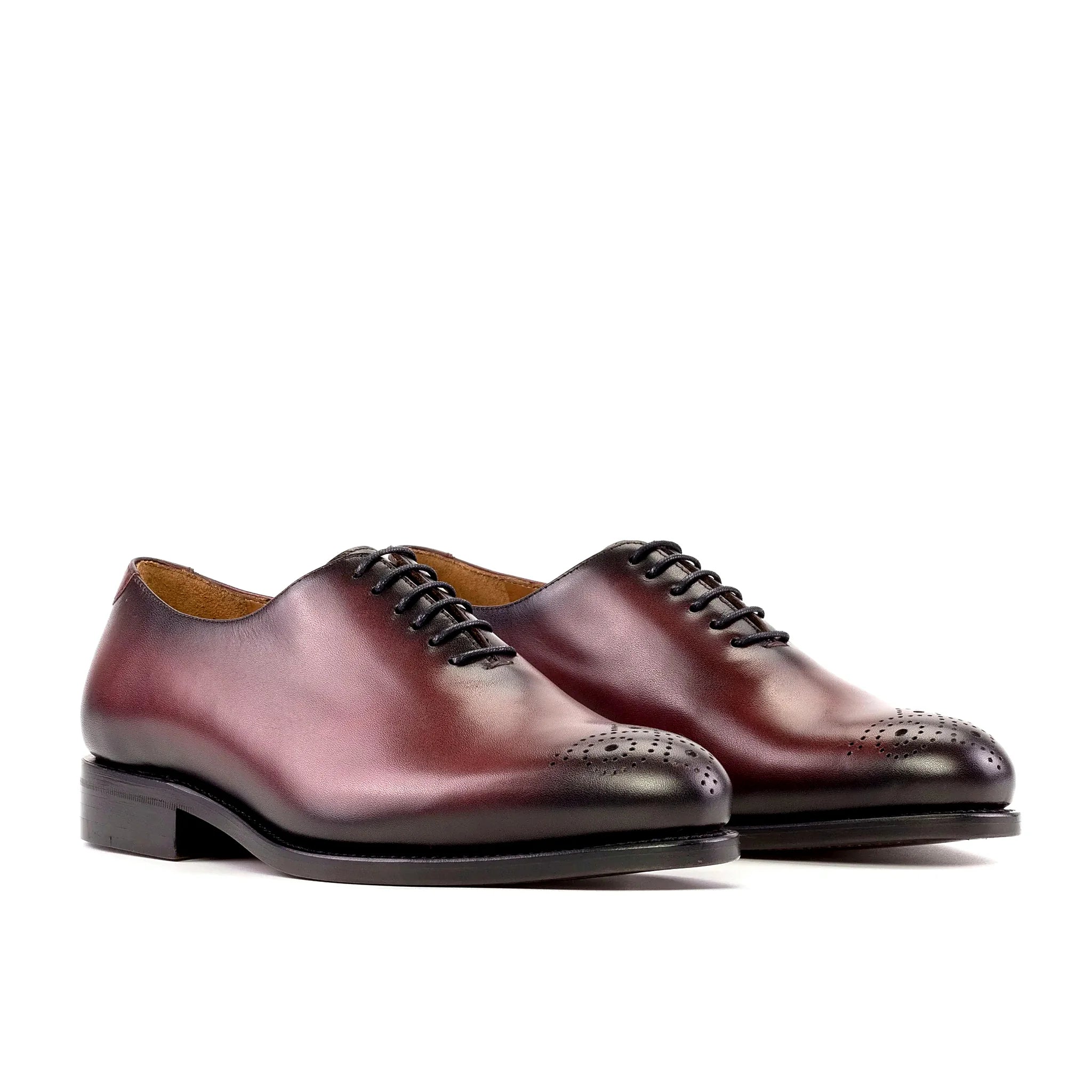 Burgundy box calf in the second finish