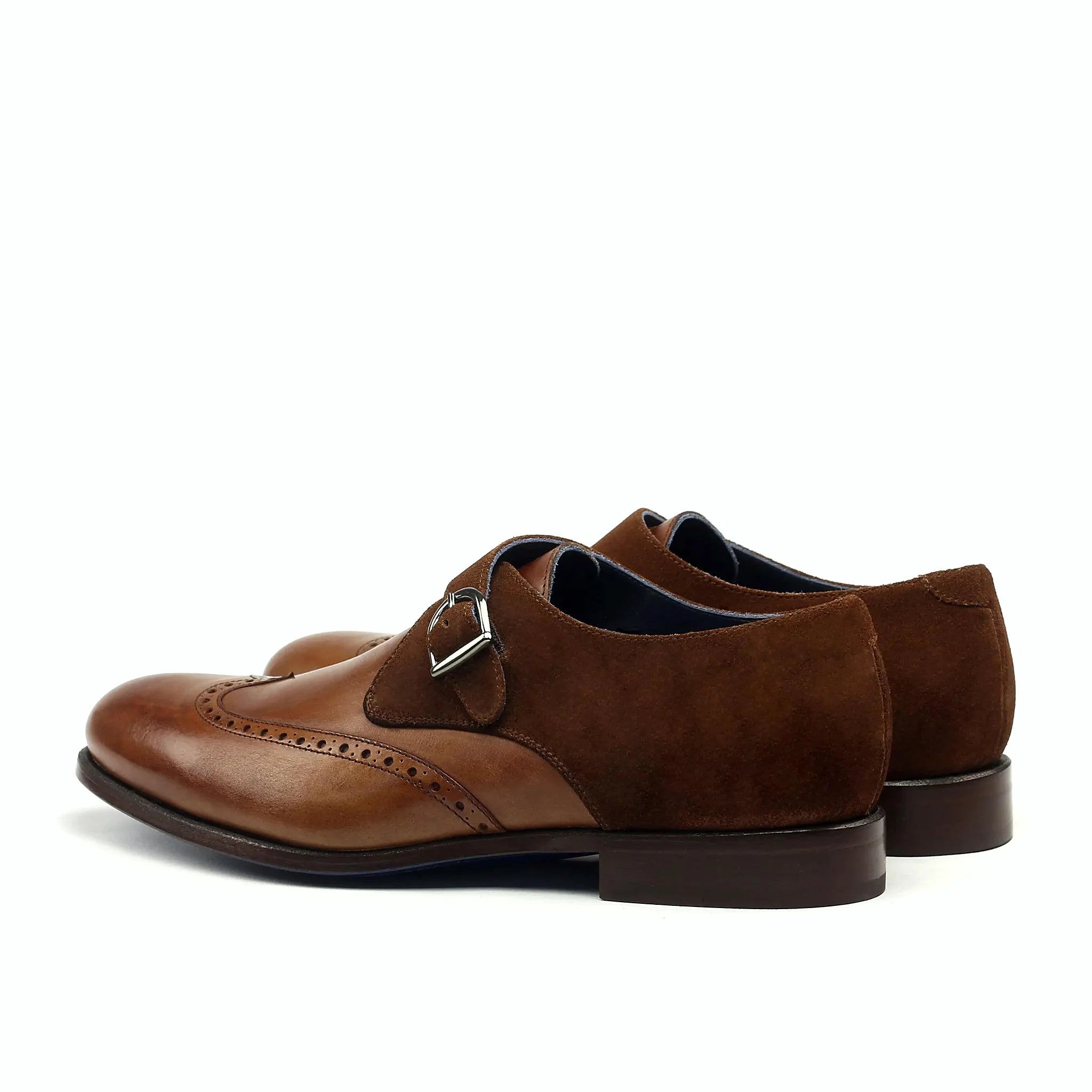 Med brown painted calf beside the suede