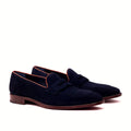 Navy lux suede on the loafer upper