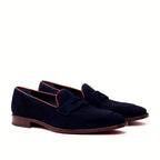 Navy lux suede on the loafer upper