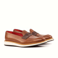Dark brown box calf across the loafer