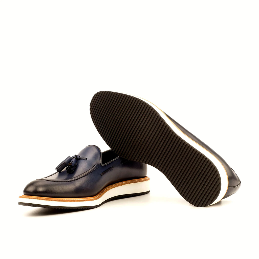 Navy painted calf across the whole upper