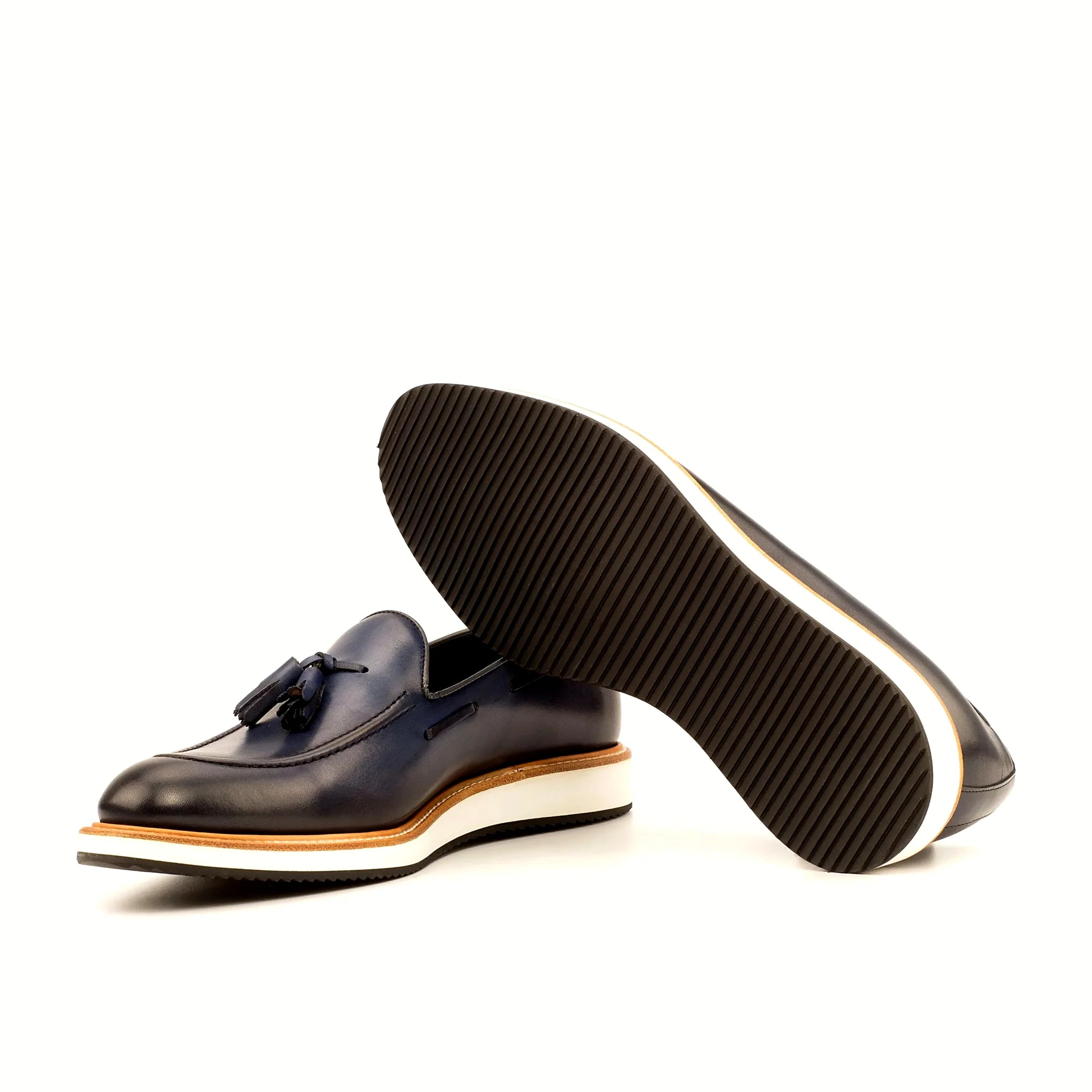 Navy painted calf across the whole upper