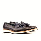 Burnished navy loafer, deeper at toe and heel
