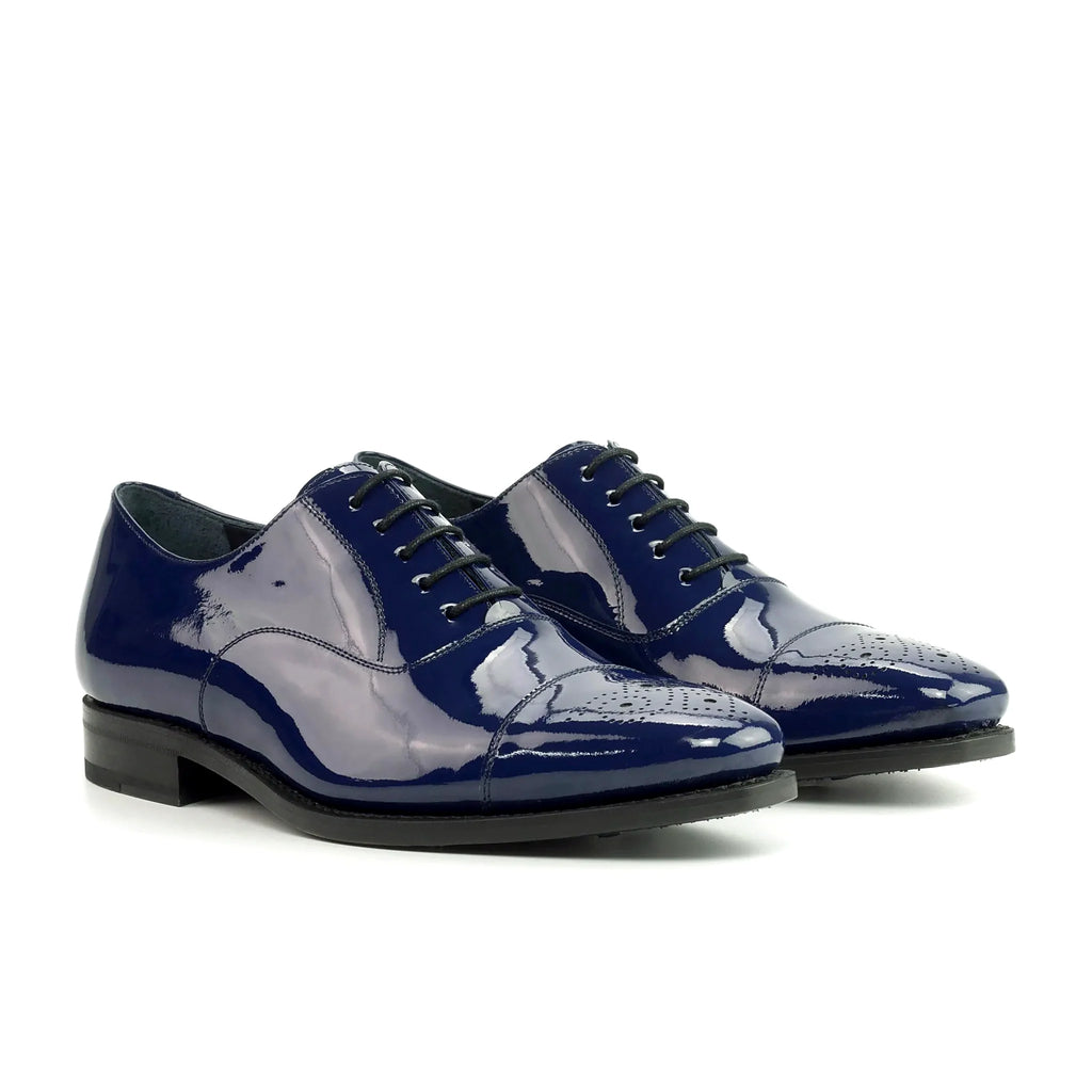 Cobalt blue patent across the oxford upper