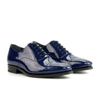 Cobalt blue patent across the oxford upper