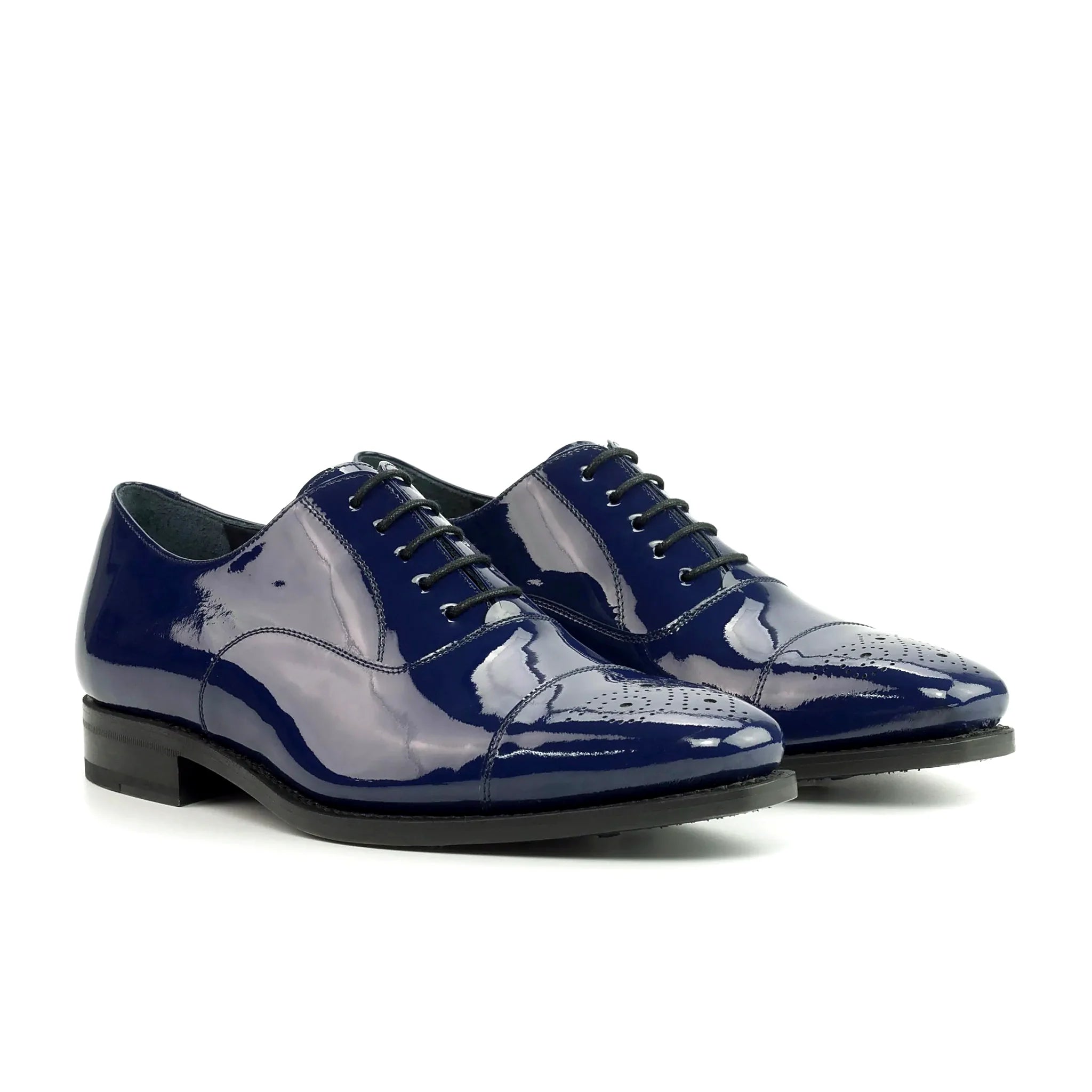 Cobalt blue patent across the oxford upper