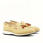 Sand lux suede across the loafer