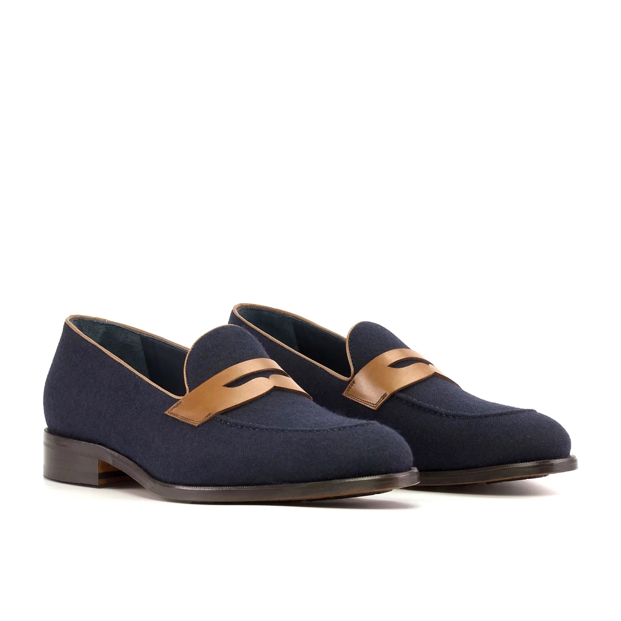 Navy flannel panel on the loafer