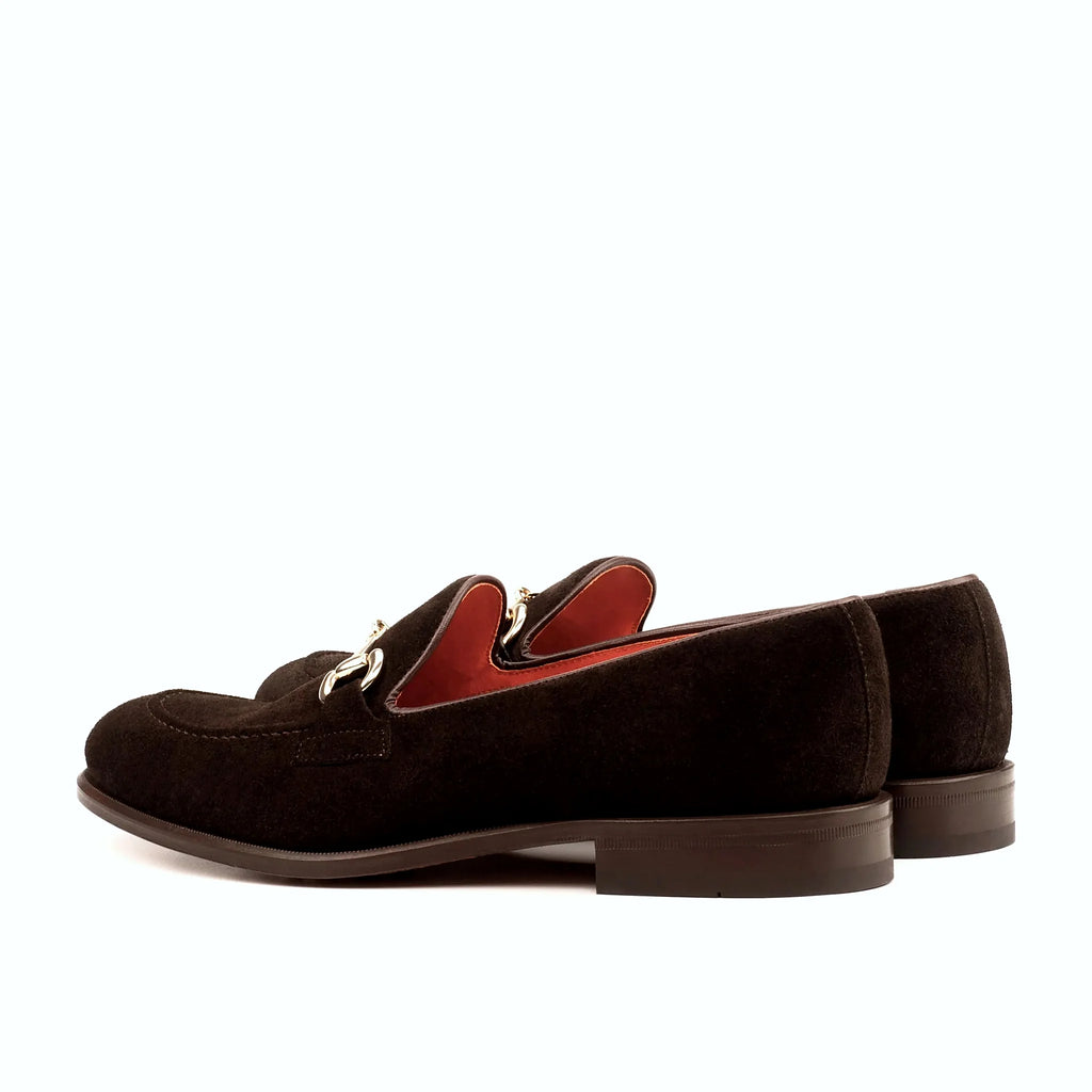 Dark brown painted calf beside the suede