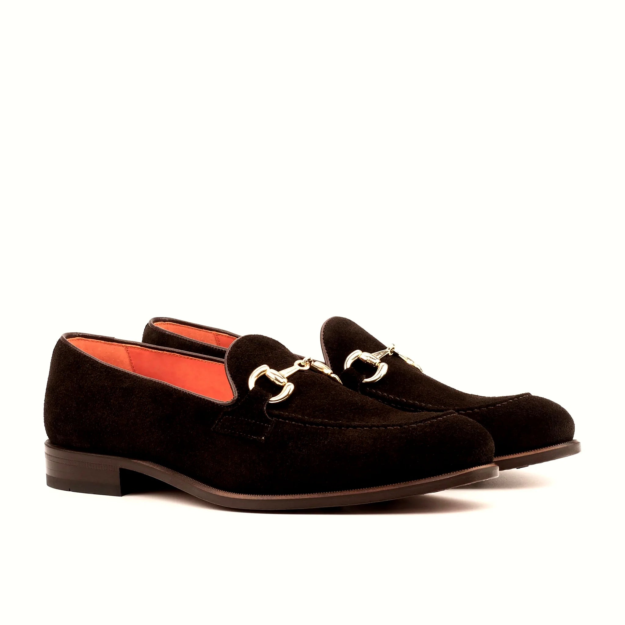 Dark brown suede loafer with nothing to fasten