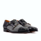 Black painted embossed croco on the upper