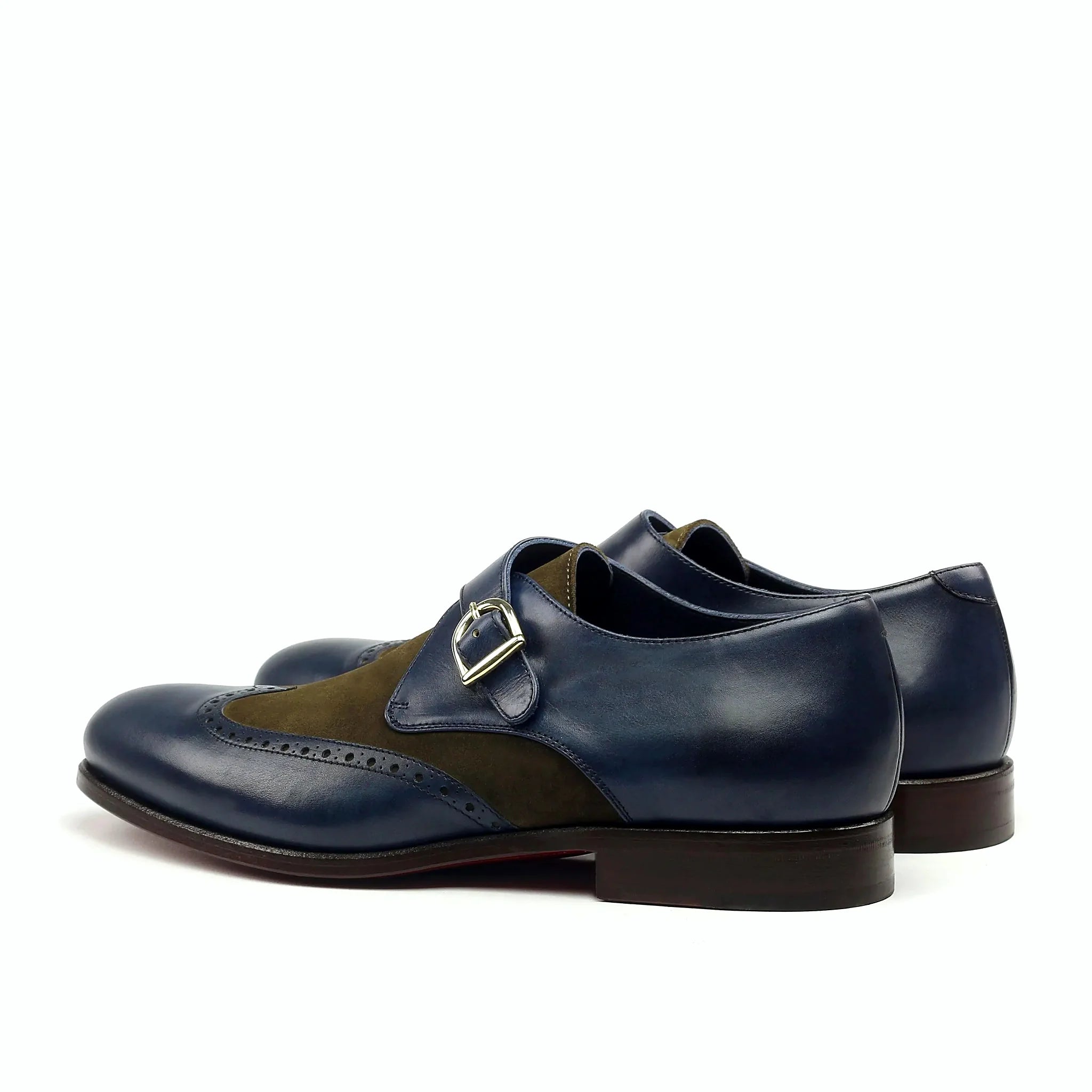 Navy painted calf beside the khaki