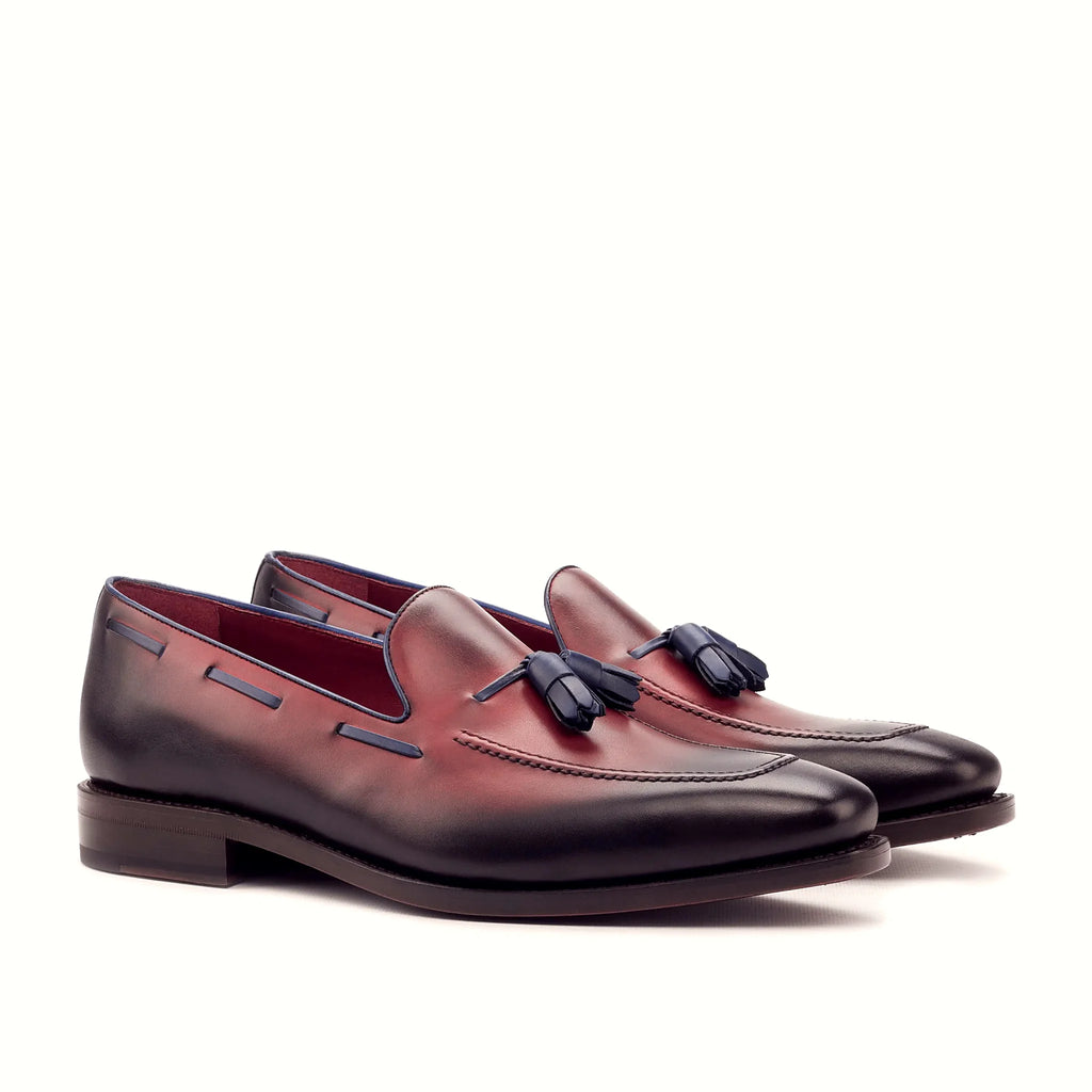 Navy painted calf loafer with red panel
