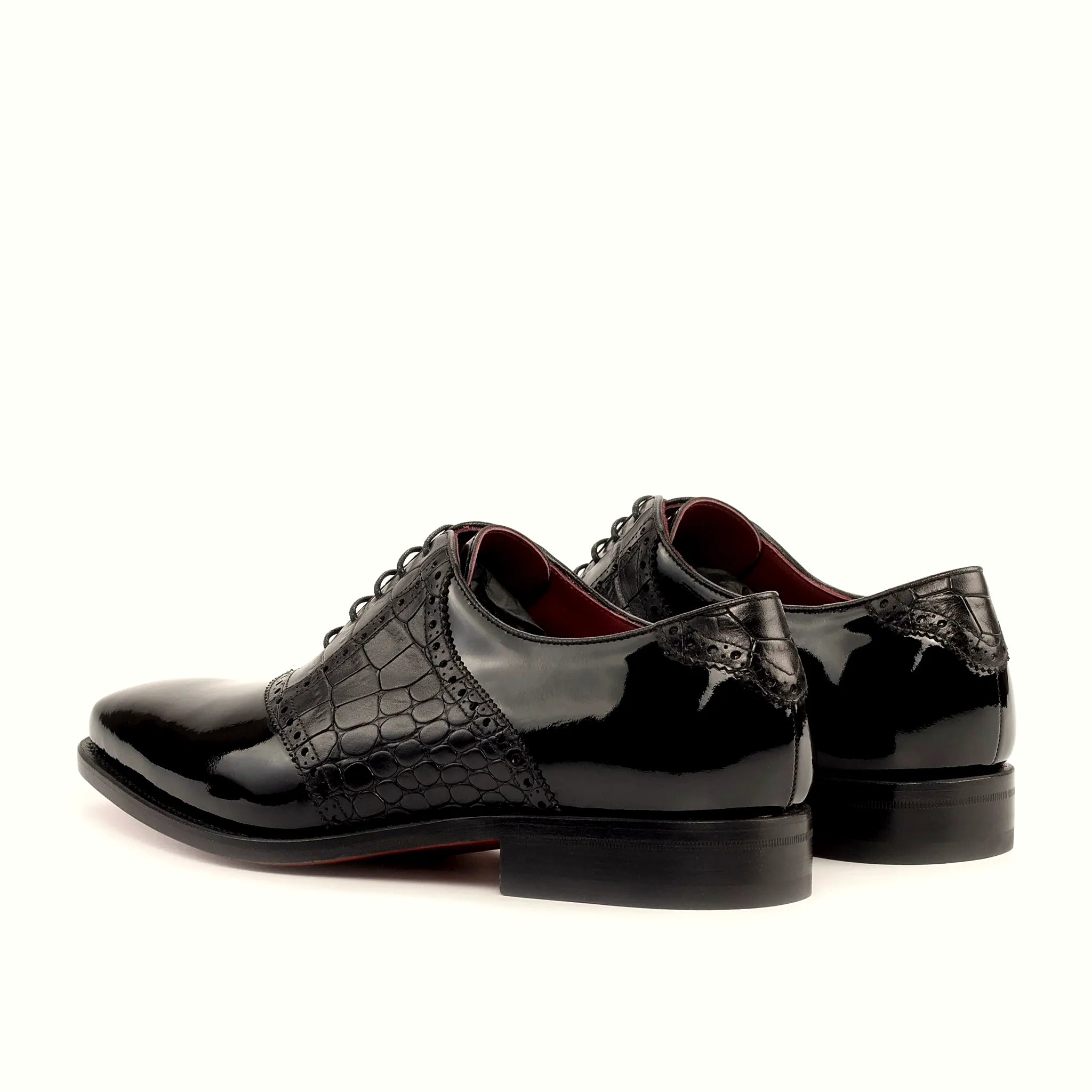 Black patent leather around the saddle