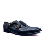 Herringbone sartorial panel beside black box calf