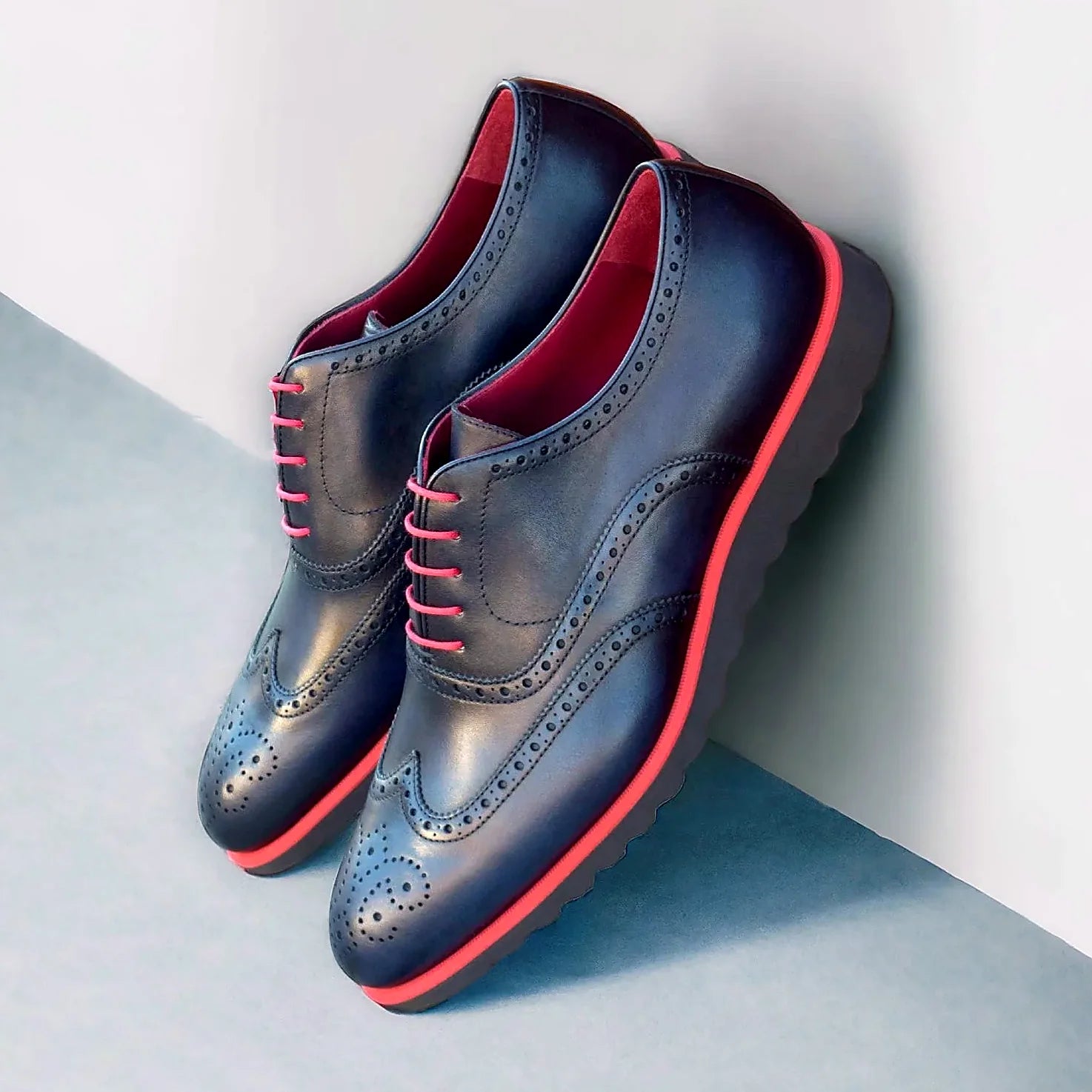 Navy painted calf brogue across the upper