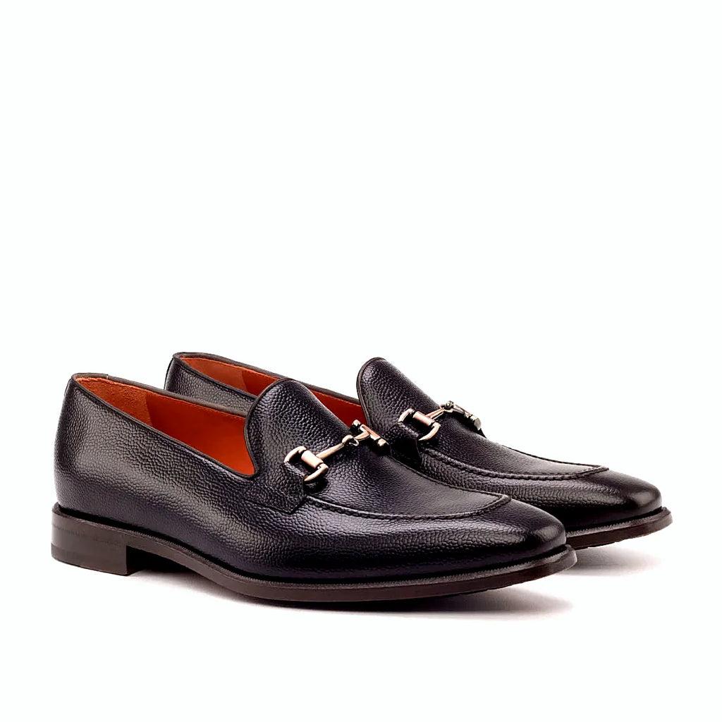 Dark brown painted calf on the loafer