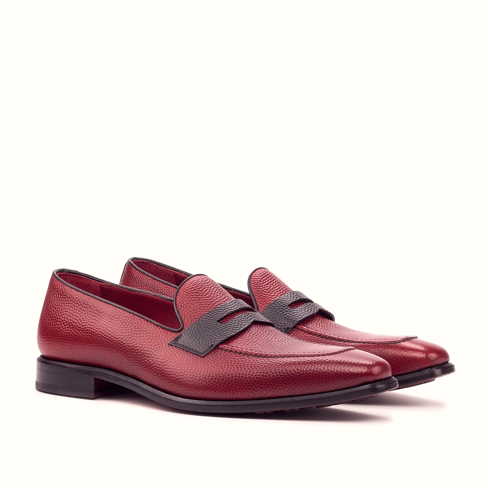 Red pebble grain on the loafer upper