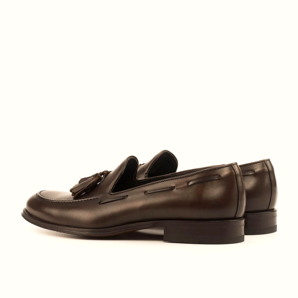Dark brown painted calf panel on the upper