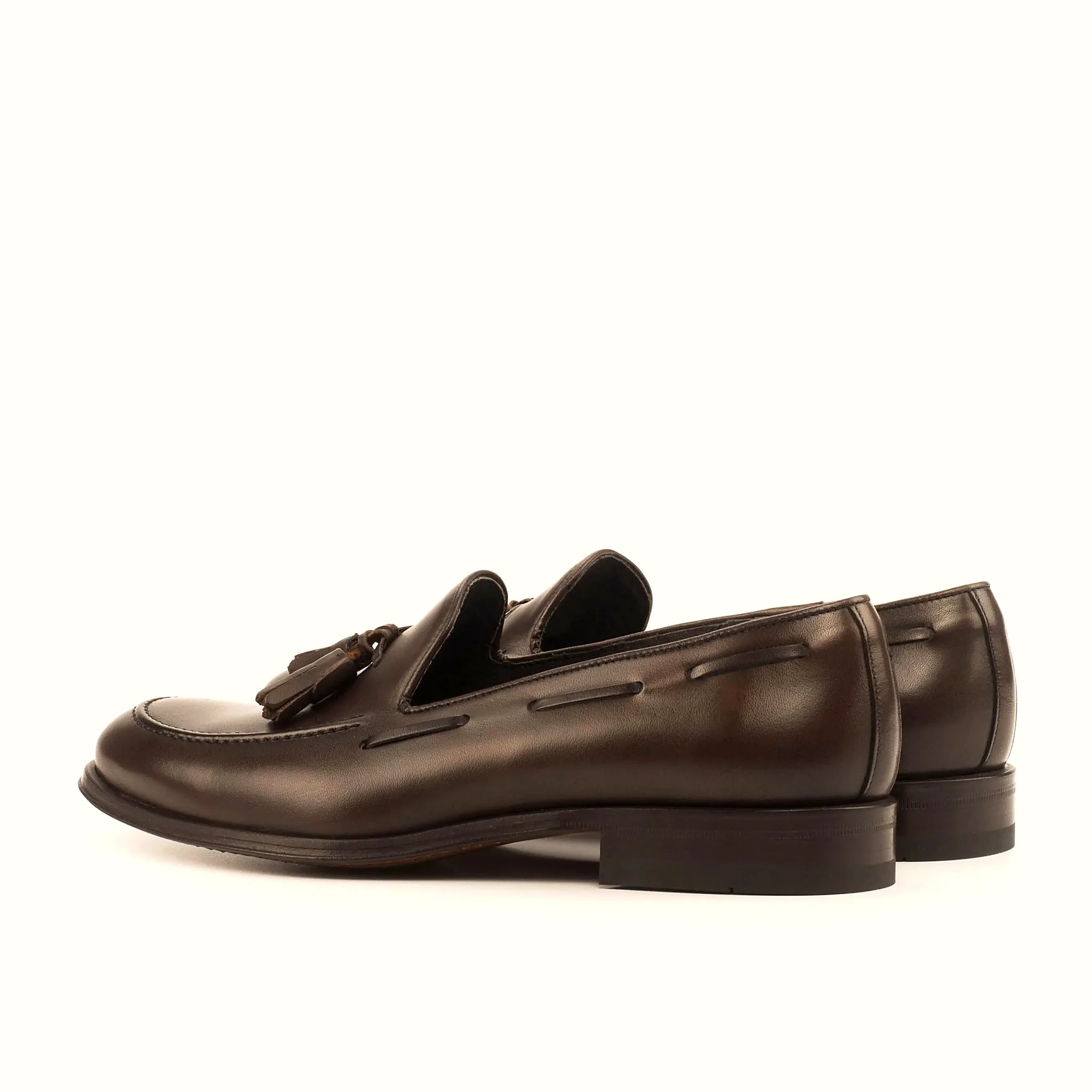 Dark brown painted calf panel on the upper