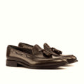 Dark brown box calf loafer with no fastening